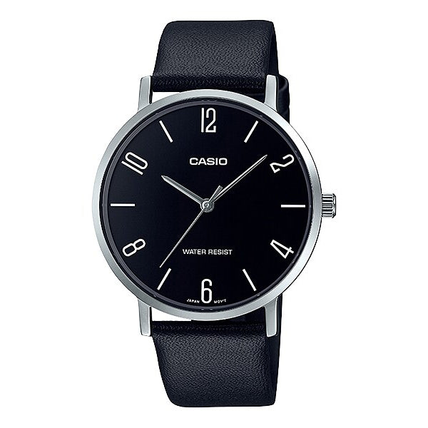 Casio Men's Analog Black Leather Strap Watch MTPVT01L-1B2 MTP-VT01L-1B2 Watchspree