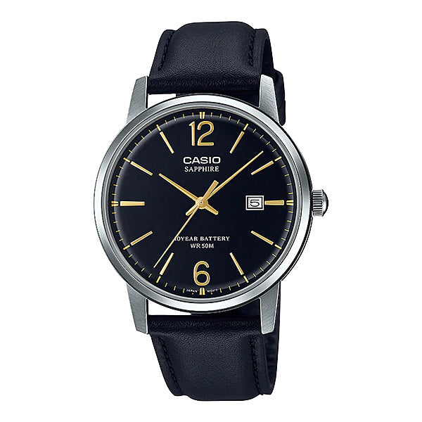 Casio Men's Analog Black Leather Strap Watch MTS110L-1A MTS-110L-1A Watchspree