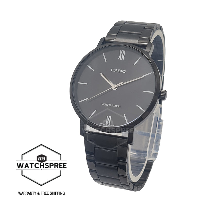 Casio Men's Analog Black Stainless Steel Band Watch MTPVT01B-1B MTP-VT01B-1B Watchspree