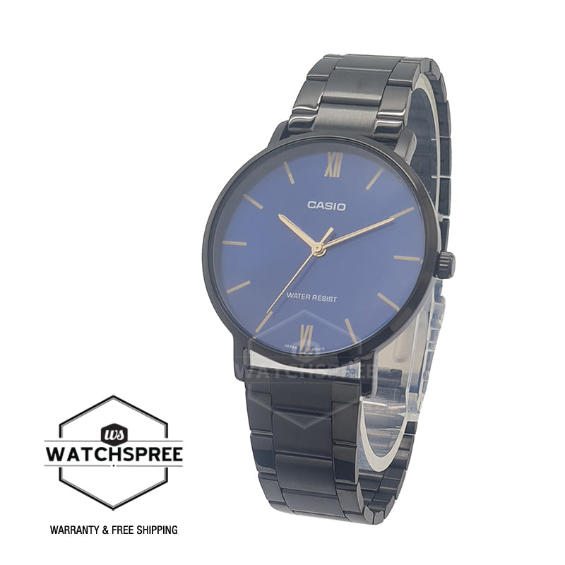 Casio Men's Analog Black Stainless Steel Band Watch MTPVT01B-2B MTP-VT01B-2B Watchspree