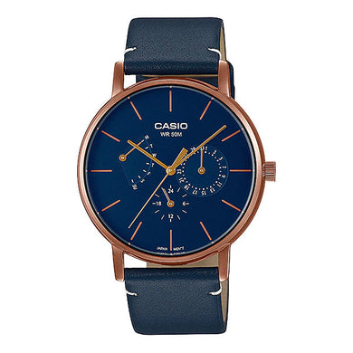 Casio Men's Analog Blue Leather Strap Watch MTPE320RL-2E MTP-E320RL-2E Watchspree