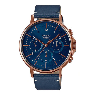Casio Men's Analog Blue Leather Strap Watch MTPE321RL-2A MTP-E321RL-2A Watchspree