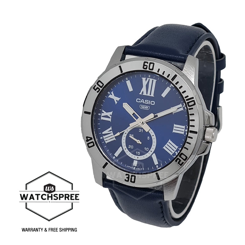 Casio Men's Analog Blue Leather Strap Watch MTPVD200L-2B MTP-VD200L-2B Watchspree