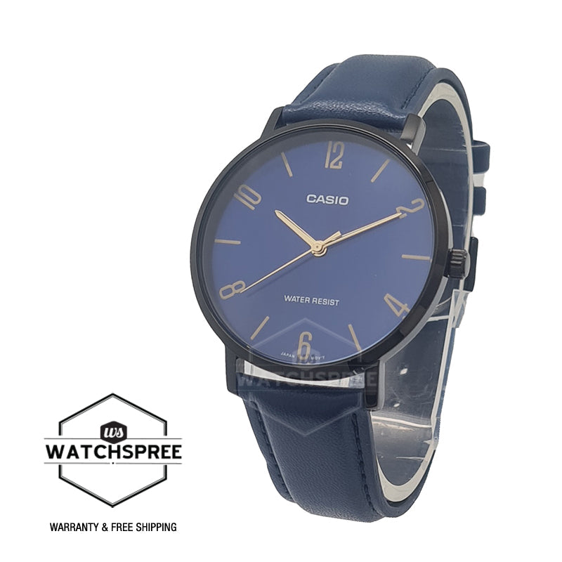 Casio Men's Analog Blue Leather Strap Watch MTPVT01BL-2B MTP-VT01BL-2B Watchspree