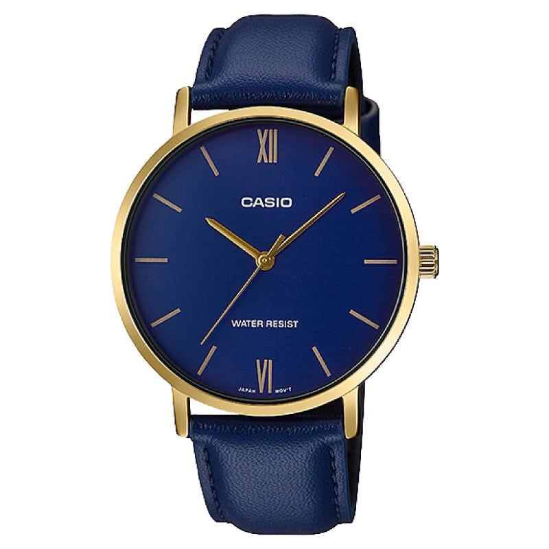 Casio Men's Analog Blue Leather Strap Watch MTPVT01GL-2B MTP-VT01GL-2B Watchspree