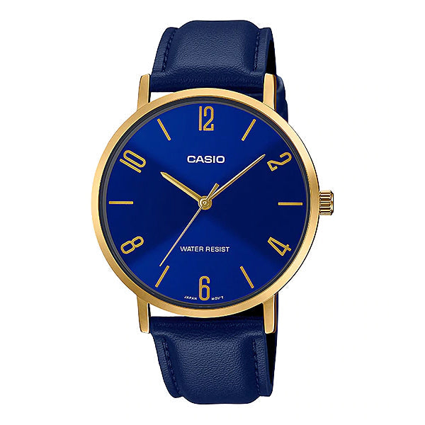 Casio Men's Analog Blue Leather Strap Watch MTPVT01GL-2B2 MTP-VT01GL-2B2 Watchspree