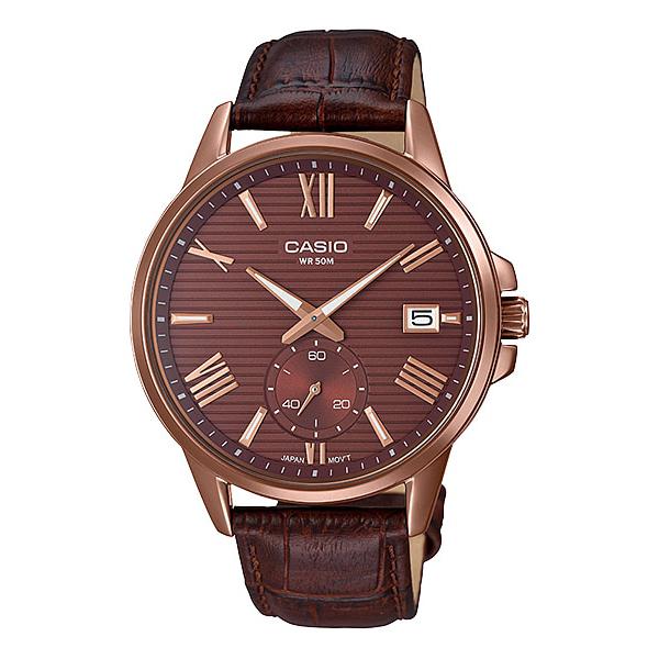 Casio Men's Analog Brown Leather Band Watch MTPEX100RL-5A MTP-EX100RL-5A Watchspree