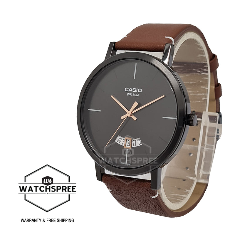 Casio Men's Analog Brown Leather Strap Watch MTPB100BL-1E MTP-B100BL-1E Watchspree