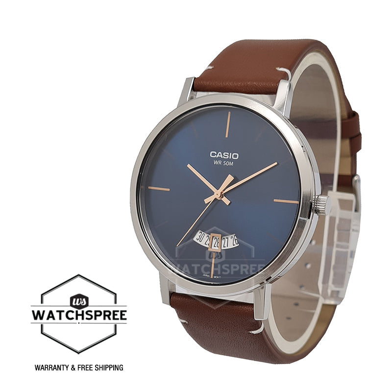 Casio Men's Analog Brown Leather Strap Watch MTPB100L-2E MTP-B100L-2E Watchspree