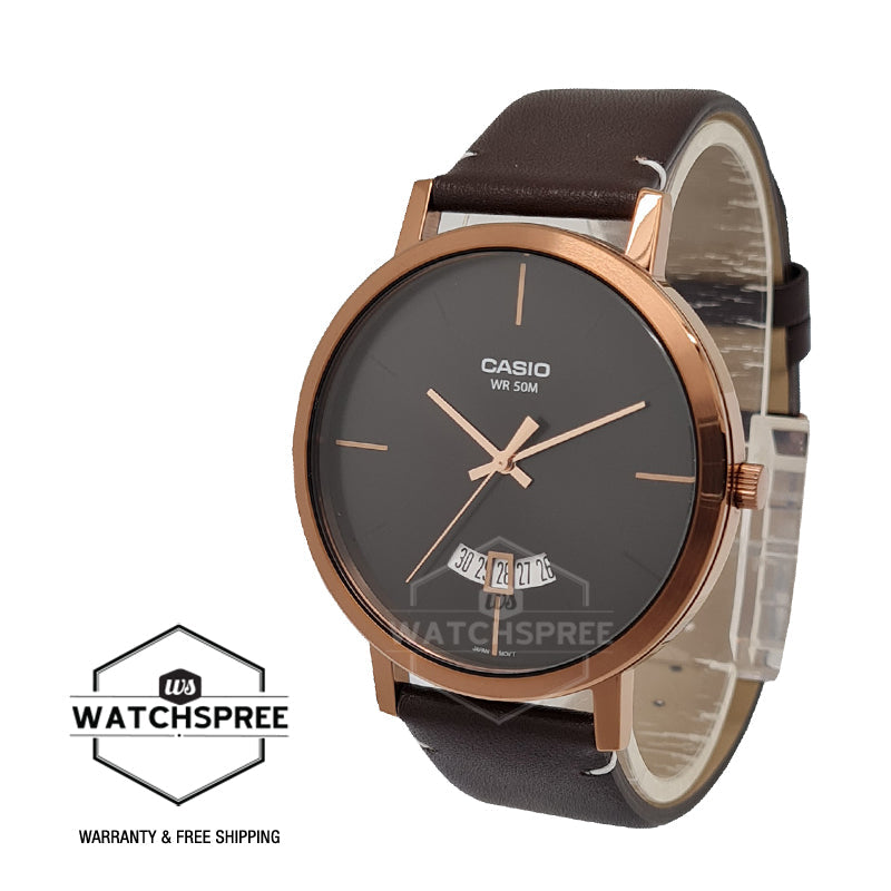 Casio Men's Analog Brown Leather Strap Watch MTPB100RL-1E MTP-B100RL-1E Watchspree