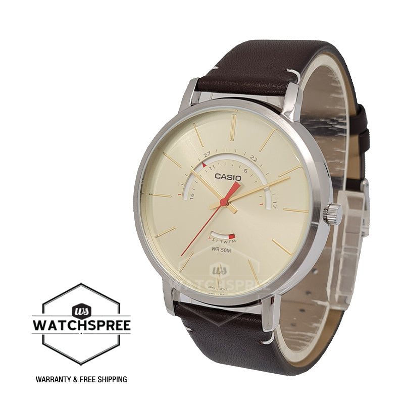 Casio Men's Analog Brown Leather Strap Watch MTPB105L-9A MTP-B105L-9A Watchspree