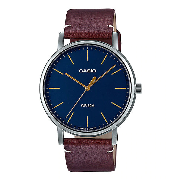 Casio Men's Analog Brown Leather Strap Watch MTPE171L-2E MTP-E171L-2E Watchspree
