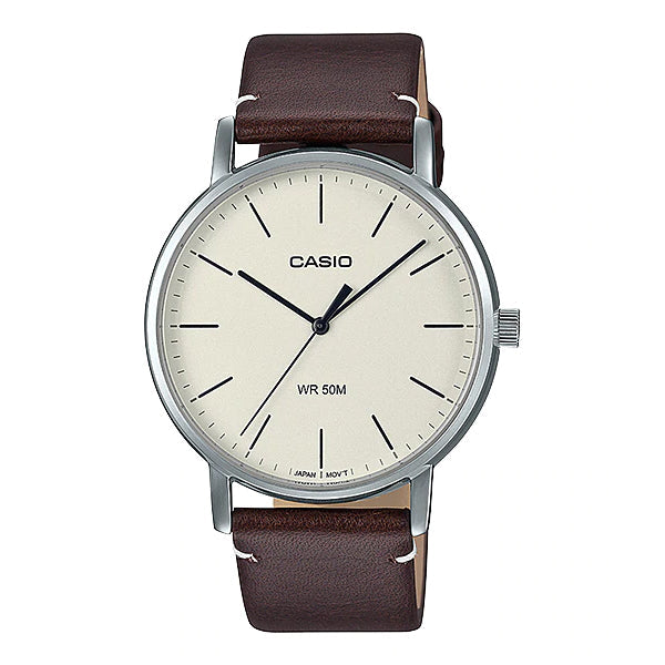Casio Men's Analog Brown Leather Strap Watch MTPE171L-5E MTP-E171L-5E Watchspree