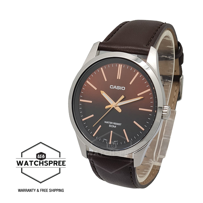 Casio Men's Analog Brown Leather Strap Watch MTPE180L-5A MTP-E180L-5A Watchspree