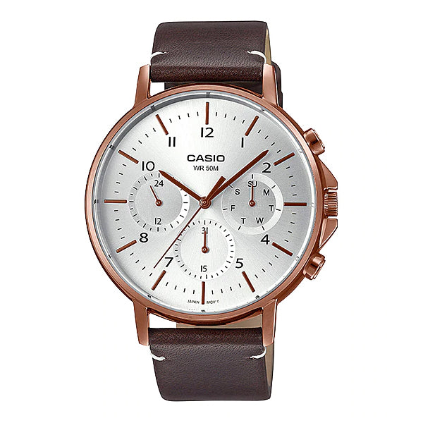 Casio Men's Analog Brown Leather Strap Watch MTPE321RL-5A MTP-E321RL-5A Watchspree