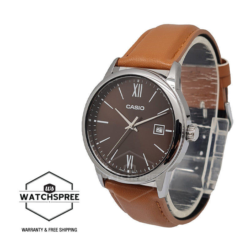 Casio Men's Analog Brown Leather Strap Watch MTPV002L-5B3 MTP-V002L-5B3 Watchspree