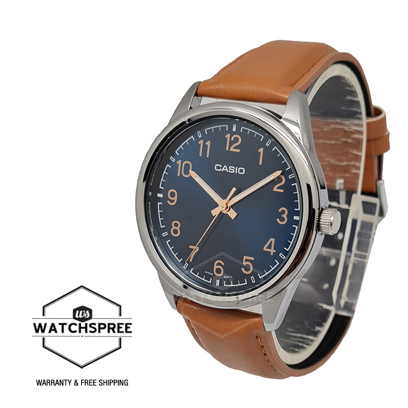 Casio Men's Analog Brown Leather Strap Watch MTPV005L-2B4 MTP-V005L-2B4 Watchspree