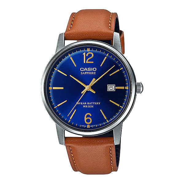 Casio Men's Analog Brown Leather Strap Watch MTS110L-2A MTS-110L-2A Watchspree