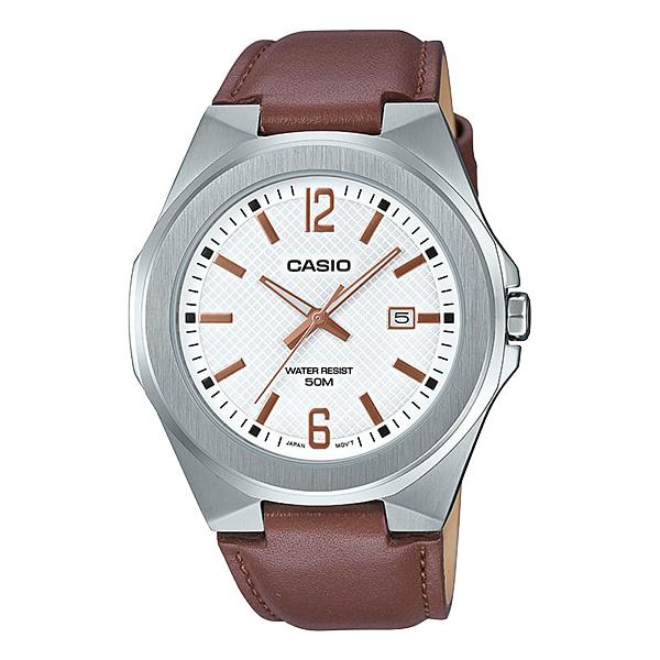 Casio Men's Analog Dark Brown Leather Band Watch MTPE158L-7A MTP-E158L-7A Watchspree