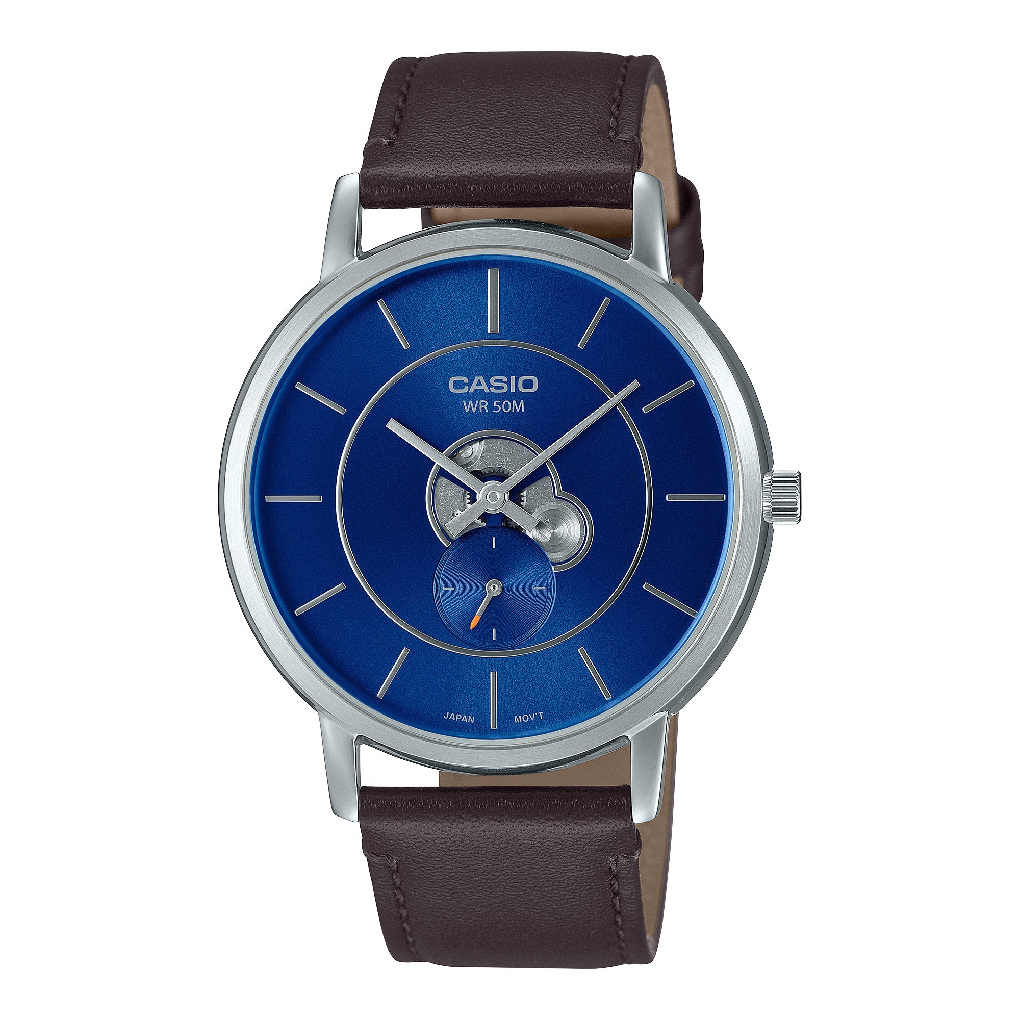 Casio Men's Analog Dark Brown Leather Strap Watch MTPB130L-2A MTP-B130L-2A Watchspree