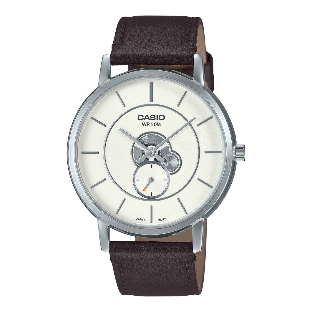 Casio Men's Analog Dark Brown Leather Strap Watch MTPB130L-7A MTP-B130L-7A Watchspree