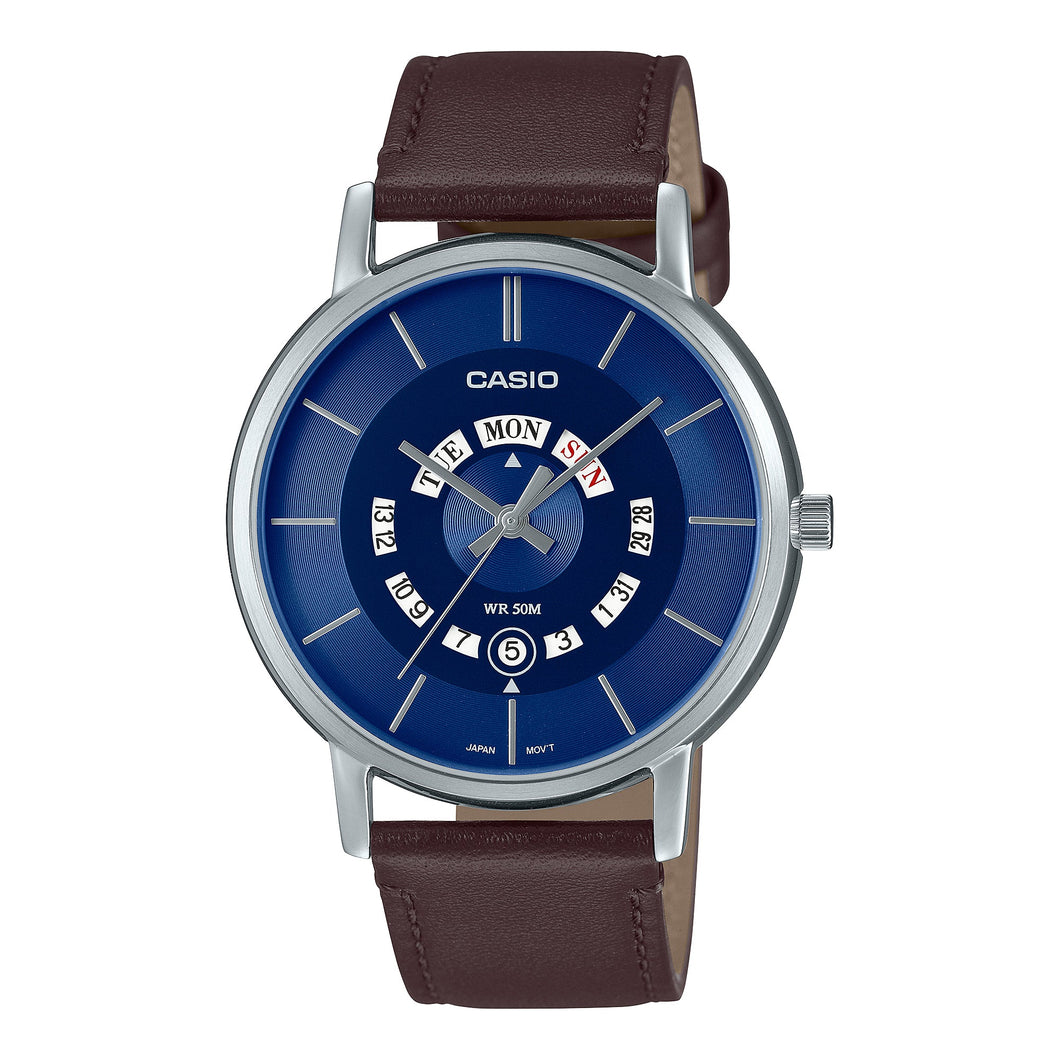 Casio Men's Analog Dark Brown Leather Strap Watch MTPB135L-2A MTP-B135L-2A Watchspree
