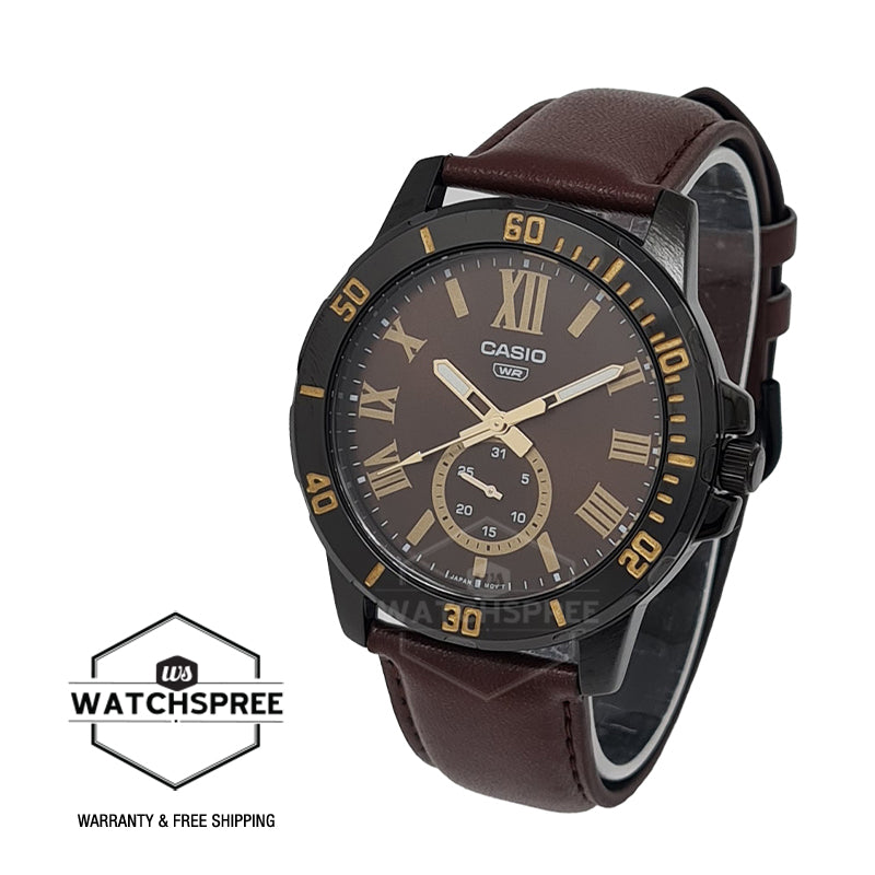 Casio Men's Analog Dark Brown Leather Strap Watch MTPVD200BL-5B MTP-VD200BL-5B Watchspree