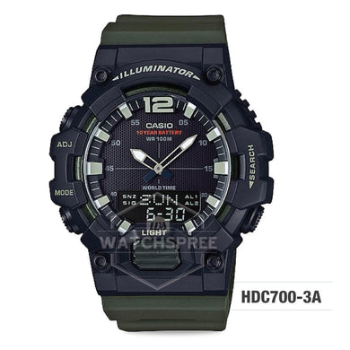 Casio Men's Analog-Digital Combination Dark Green Resin Band Watch HDC700-3A HDC-700-3A Watchspree