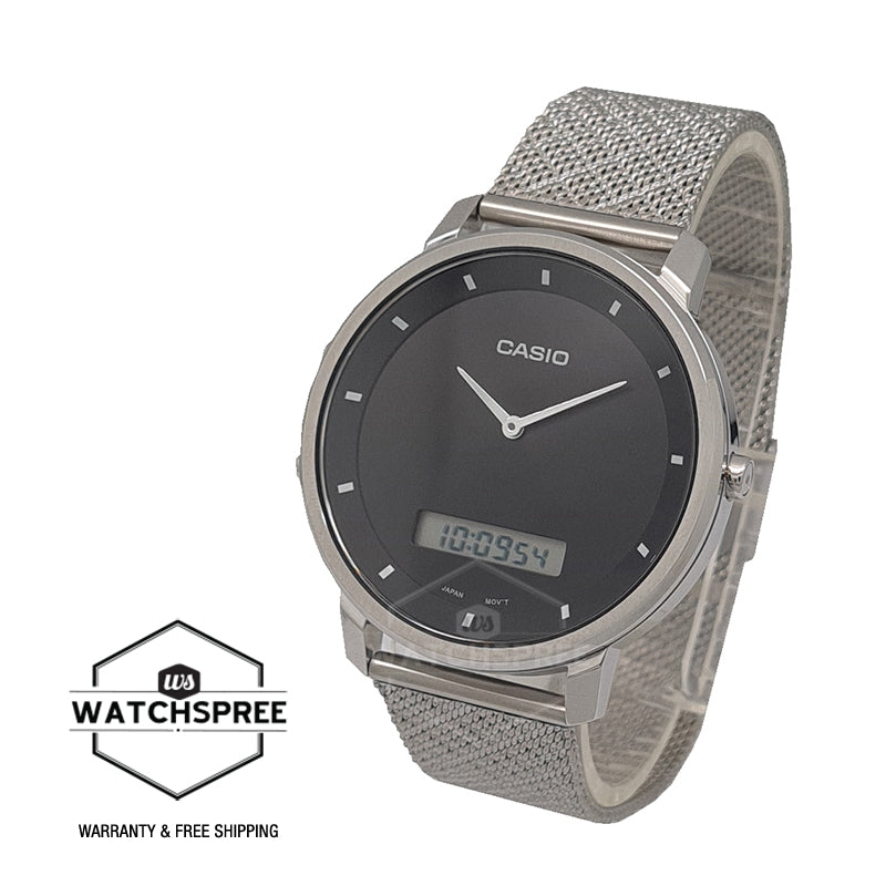 Casio Men's Analog-Digital Stainless Steel Mesh Band Watch MTPB200M-1E MTP-B200M-1E Watchspree