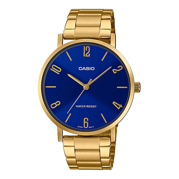 Casio Men's Analog Gold Ion Plated Stainless Steel Band Watch MTPVT01G-2B2 MTP-VT01G-2B2 Watchspree