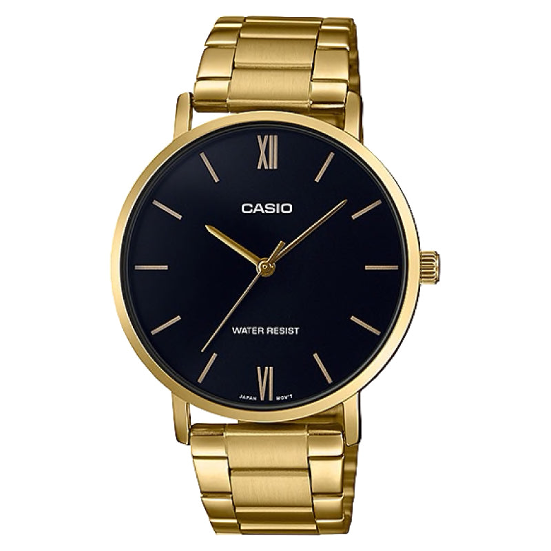 Casio Men's Analog Gold Stainless Steel Band Watch MTPVT01G-1B MTP-VT01G-1B Watchspree
