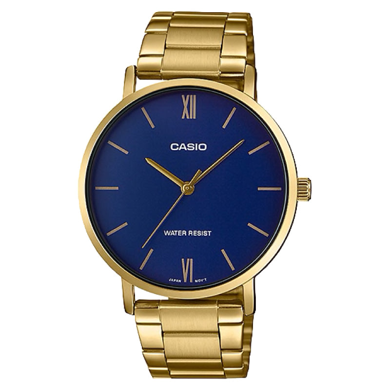 Casio Men's Analog Gold Stainless Steel Band Watch MTPVT01G-2B MTP-VT01G-2B Watchspree