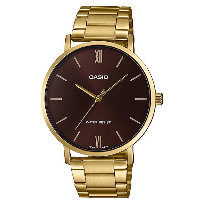 Casio Men's Analog Gold Stainless Steel Band Watch MTPVT01G-5B MTP-VT01G-5B Watchspree
