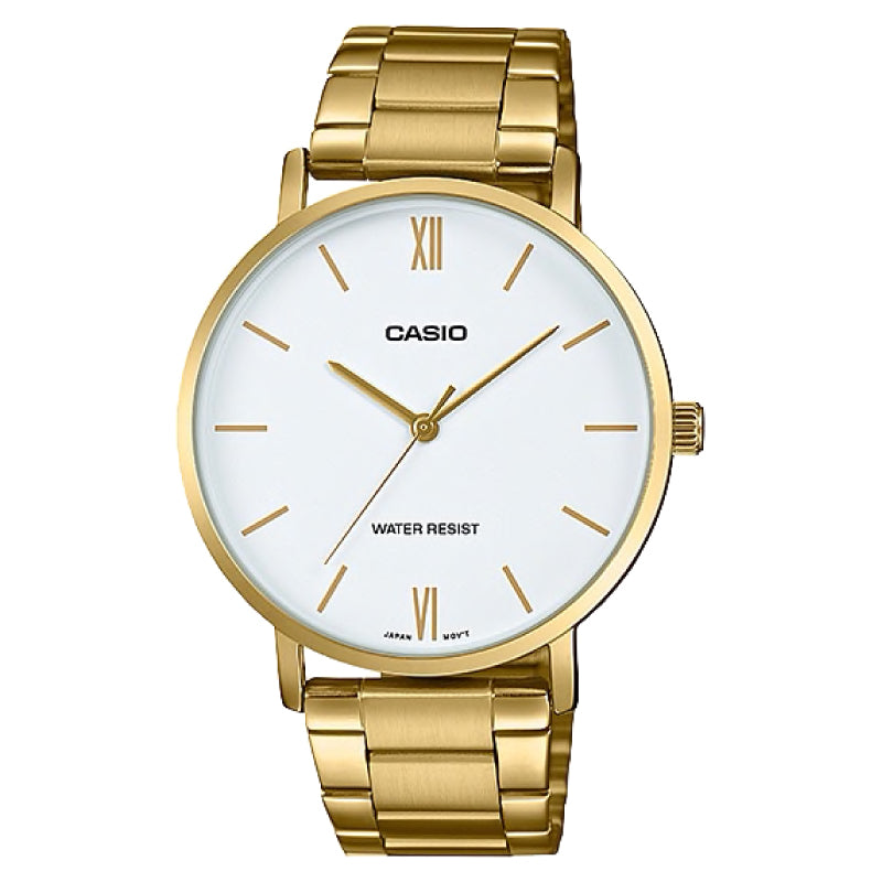 Casio Men's Analog Gold Stainless Steel Band Watch MTPVT01G-7B MTP-VT01G-7B Watchspree