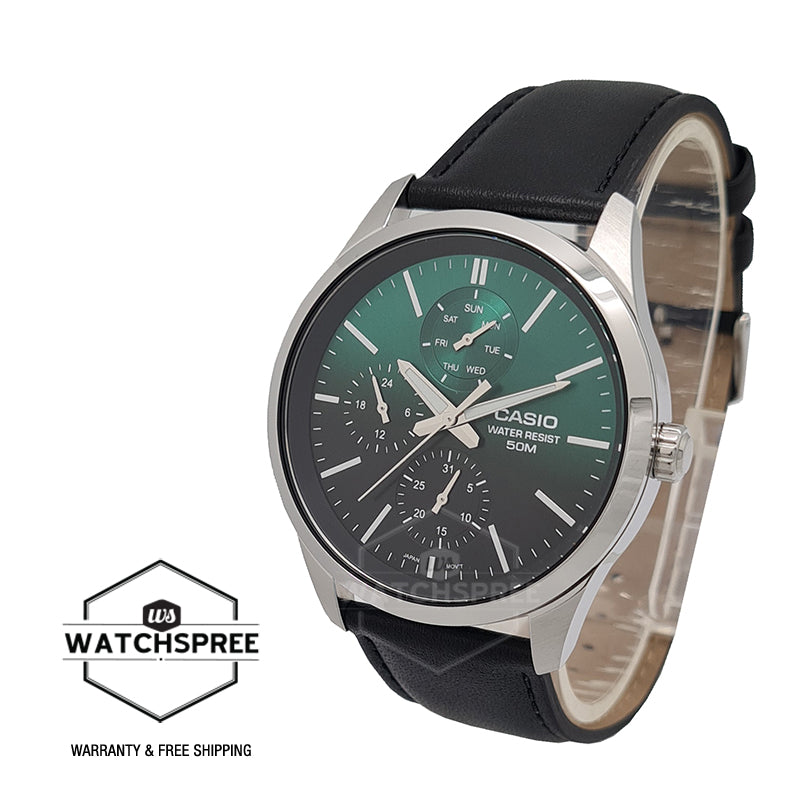 Casio Men's Analog Multi Hands Black Leather Strap Watch MTPE330L-3A MTP-E330L-3A Watchspree