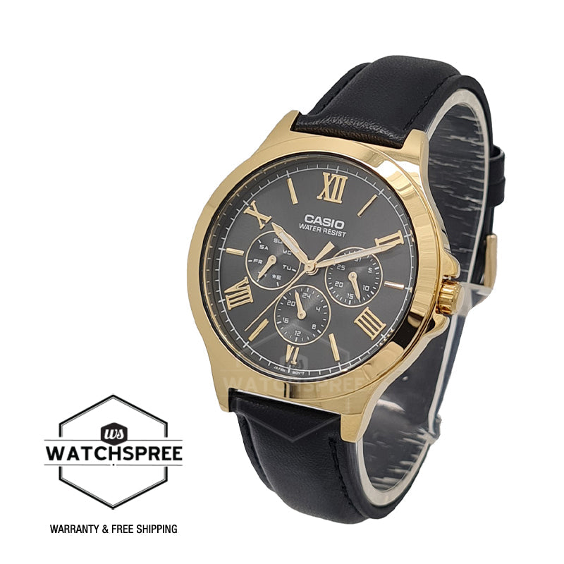 Casio Men's Analog Multi Hands Black Leather Strap Watch MTPV300GL-1A MTP-V300GL-1A Watchspree