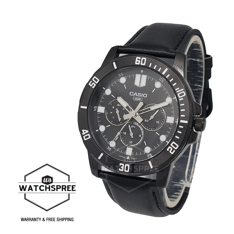 Casio Men's Analog Multi Hands Black Leather Strap Watch MTPVD300BL-1E MTP-VD300BL-1E Watchspree