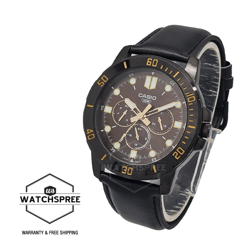 Casio Men's Analog Multi Hands Black Leather Strap Watch MTPVD300BL-5E MTP-VD300BL-5E Watchspree