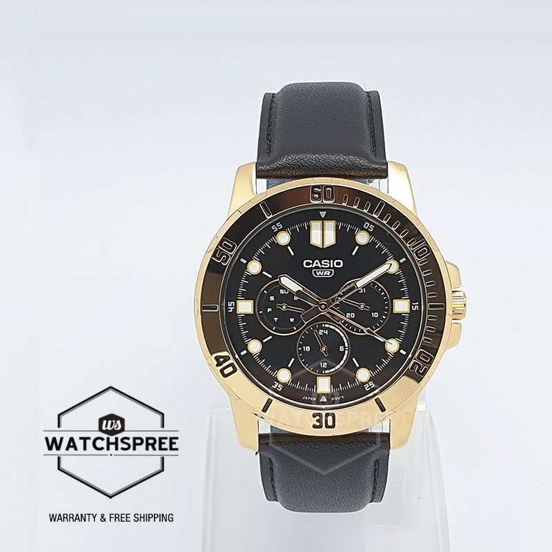 Casio Men's Analog Multi Hands Black Leather Strap Watch MTPVD300GL-1E MTP-VD300GL-1E Watchspree