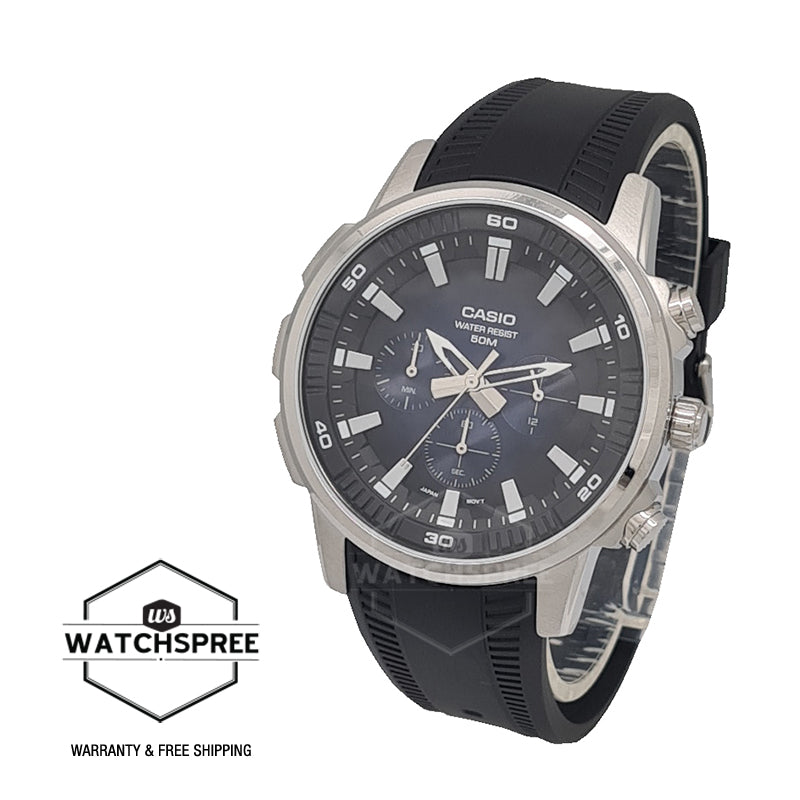 Casio Men's Analog Multi Hands Black Resin Band Watch MTPE505-2A MTP-E505-2A Watchspree