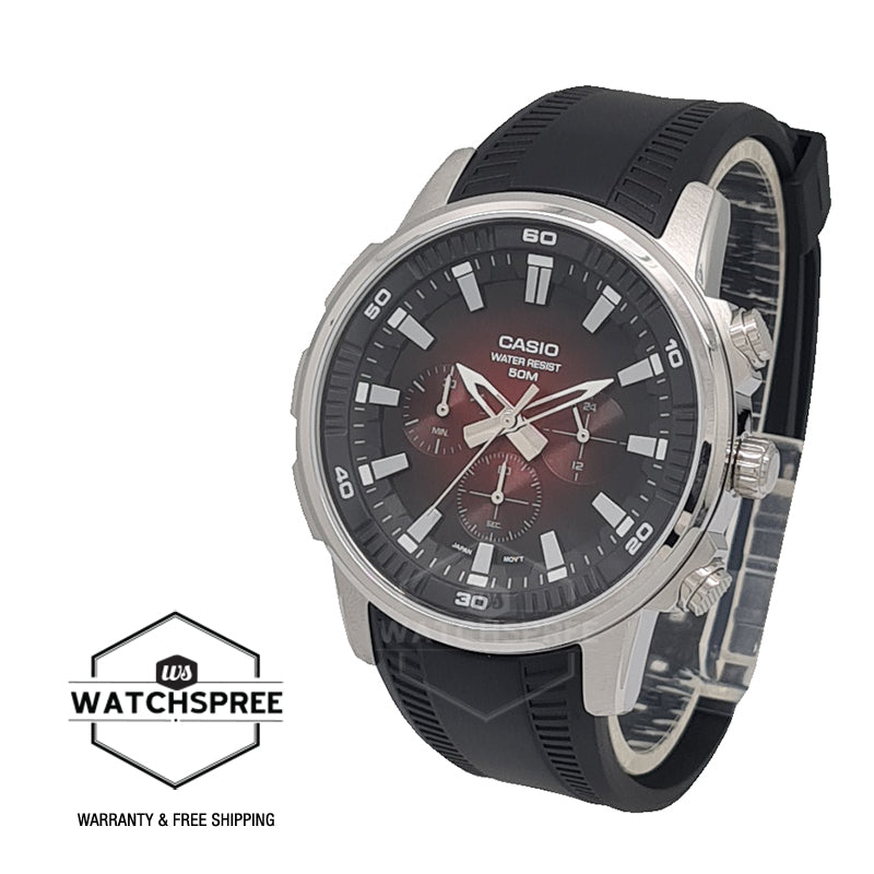 Casio Men's Analog Multi Hands Black Resin Band Watch MTPE505-4A MTP-E505-4A Watchspree