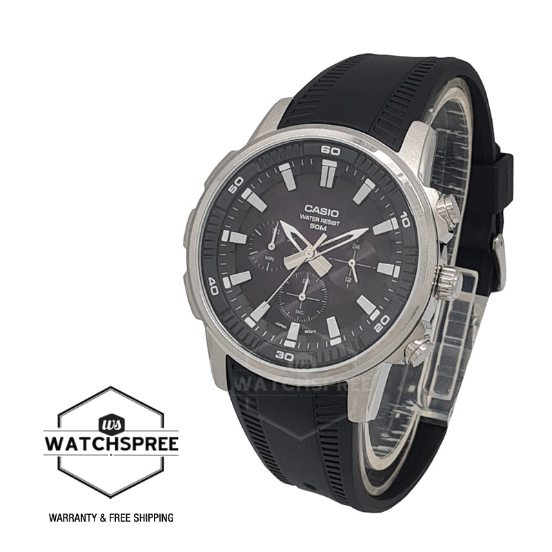 Casio Men's Analog Multi Hands Black Resin Band Watch MTPE505-6A MTP-E505-6A Watchspree