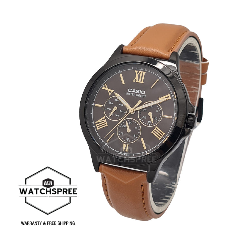 Casio Men's Analog Multi Hands Brown Leather Strap Watch MTPV300BL-5A MTP-V300BL-5A Watchspree