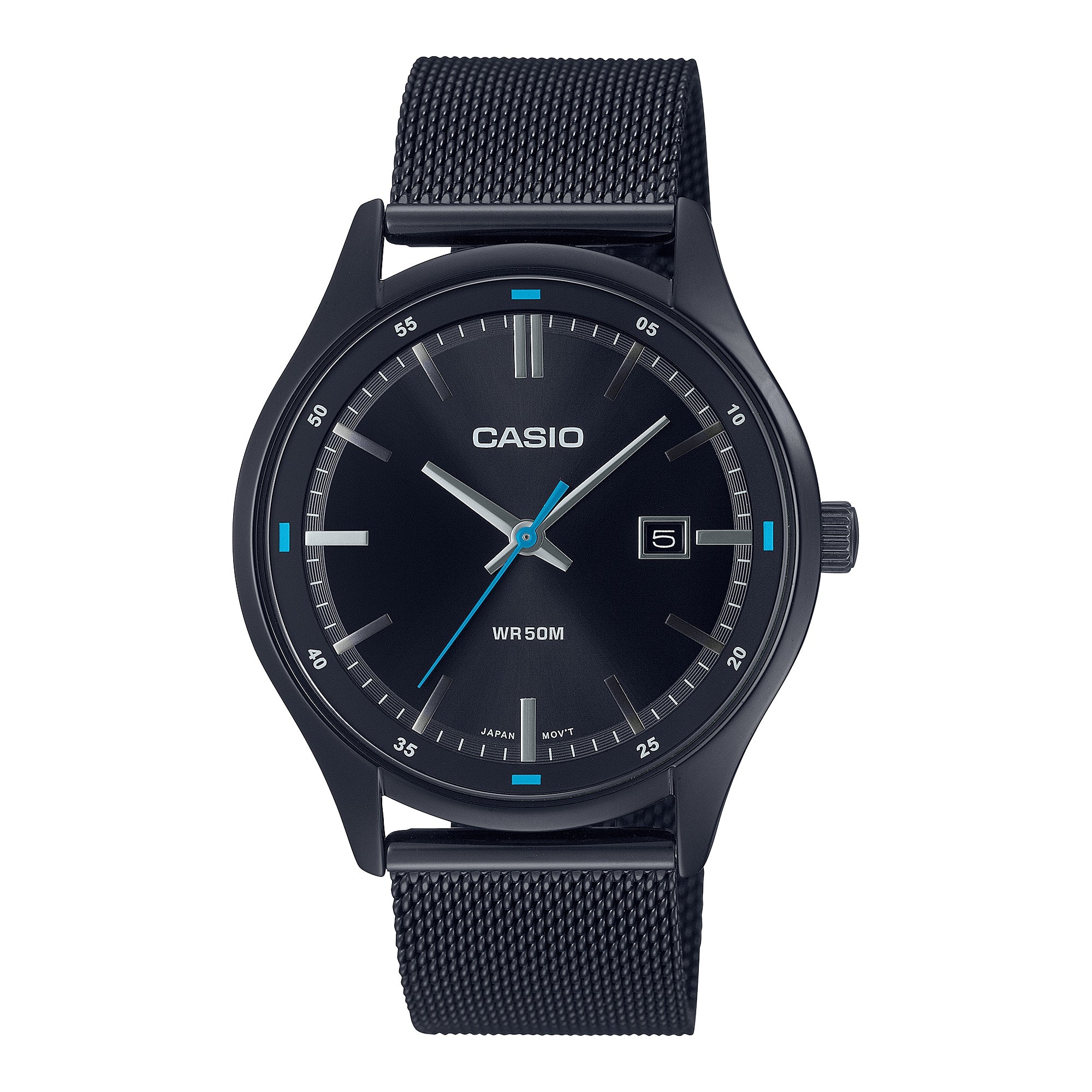 Casio Men's Analog Sporty Black Ion Plated Stainless Steel Mesh Band Watch MTPE710MB-1A MTP-E710MB-1A Watchspree