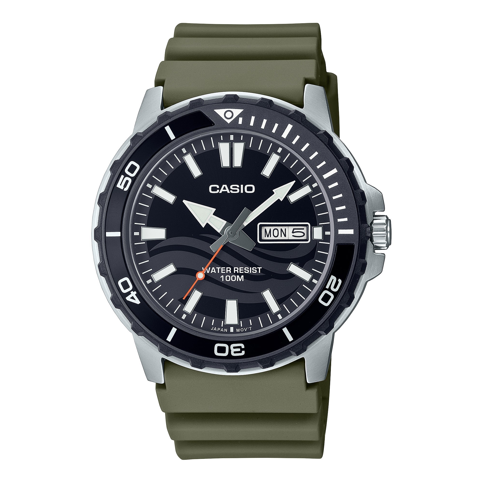 Casio Men's Analog Sporty Khaki Green Resin Band Watch MTD125-3A MTD-125-3A Watchspree