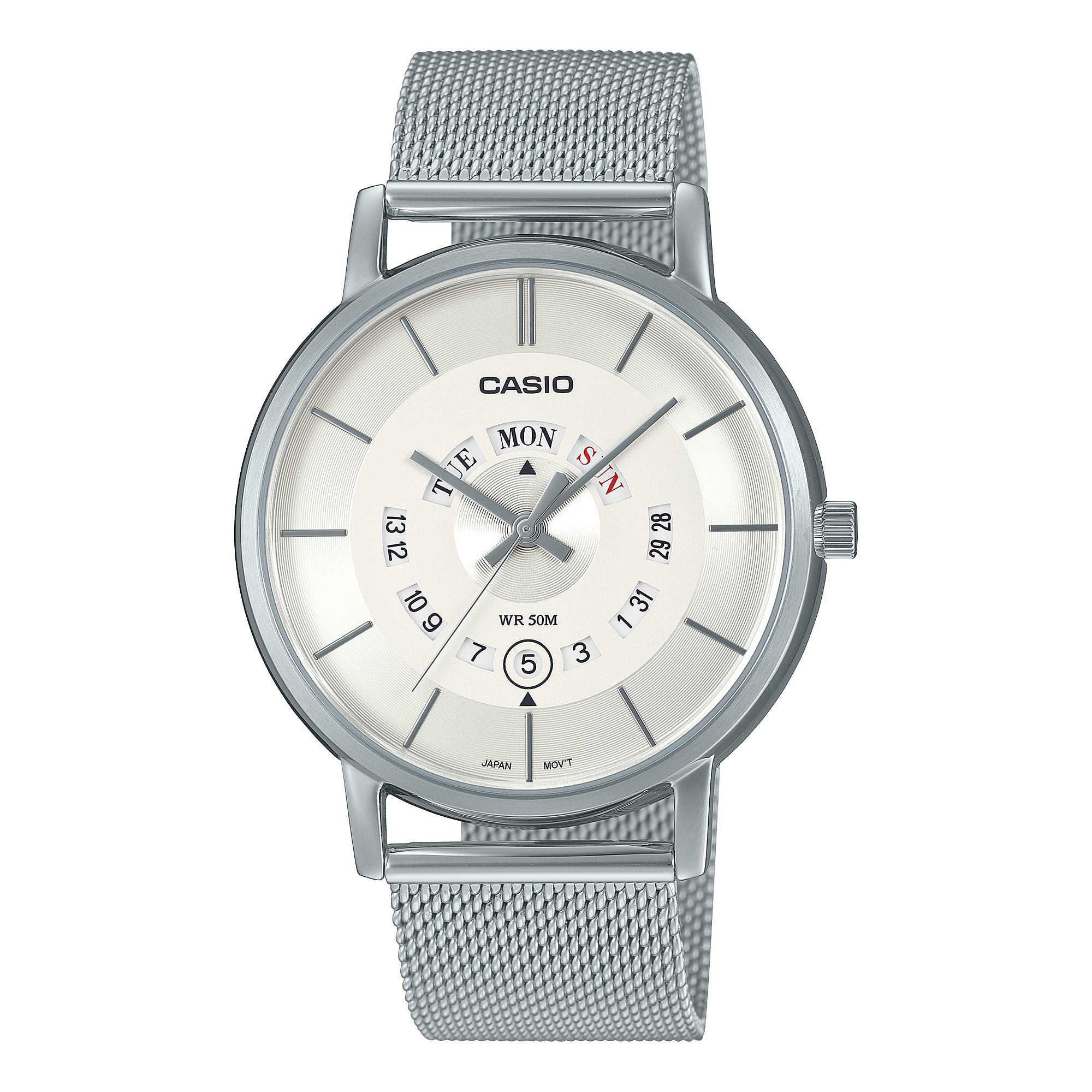 Casio Men's Analog Stainless Steel Mesh Band Watch MTPB135M-7A MTP-B135M-7A Watchspree