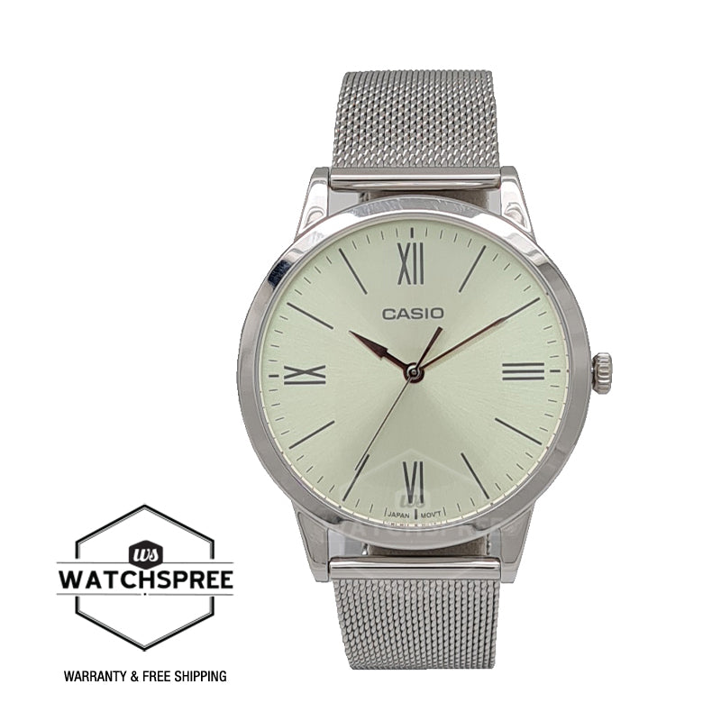 Casio Men's Analog Stainless Steel Mesh Band Watch MTPE600M-9B MTP-E600M-9B Watchspree