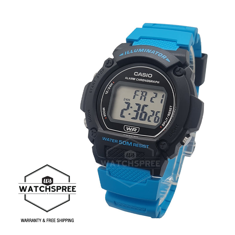 Casio Men's Digital Blue Resin Band Watch W219H-2A2 W-219H-2A2 [Kids] Watchspree