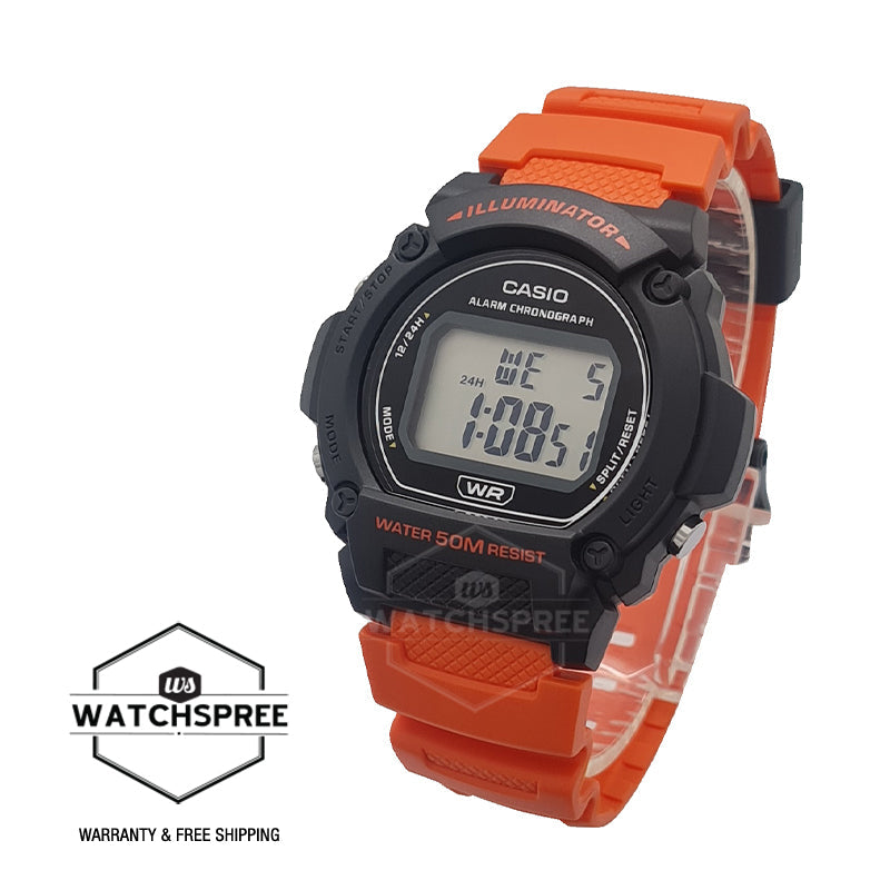 Casio Men's Digital Orange Resin Band Watch W219H-4A W-219H-4A [Kids] Watchspree