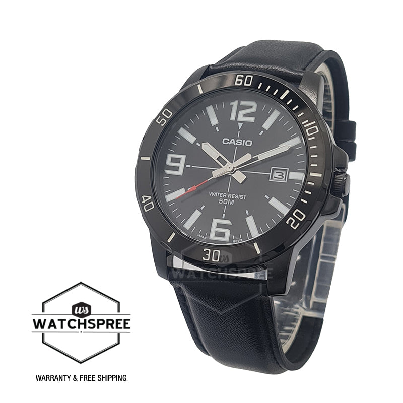 Casio Men's Diver Look Black Leather Strap Watch MTPVD01BL-1B MTP-VD01BL-1B Watchspree